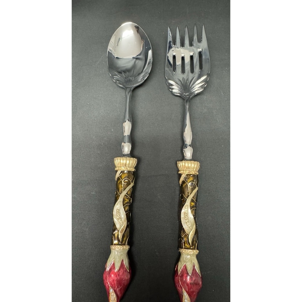 Vintage Decorative Large 12" Serving Fork & Spoon With Ornate Handles